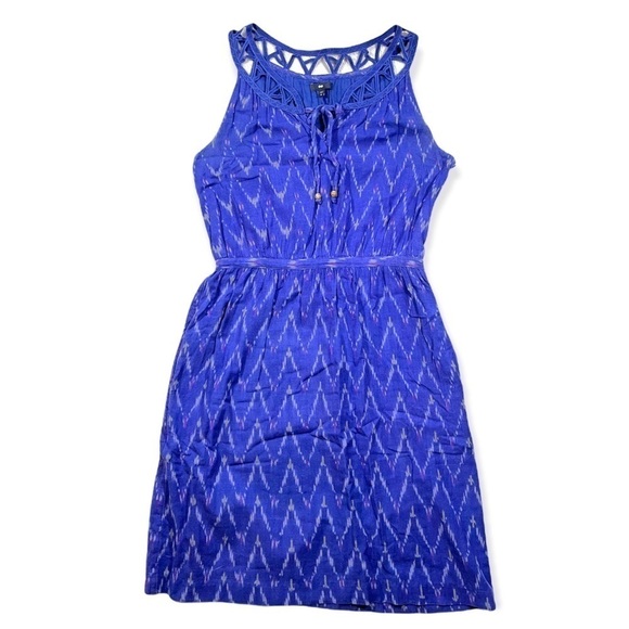 GAP Blue Print Fit and Flare Cutout Neckline Dress sz S - Picture 3 of 13